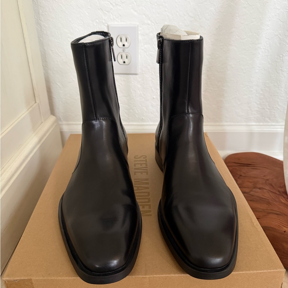 Steve Madden Men's Black Leather Kanna Zip Ankle Boots